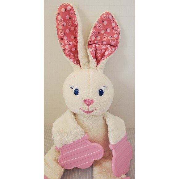 Bright Start Kids II Cream Bunny Rabbit Baby Teether Plush Toy White Pink Lovey - Picture 2 of 9